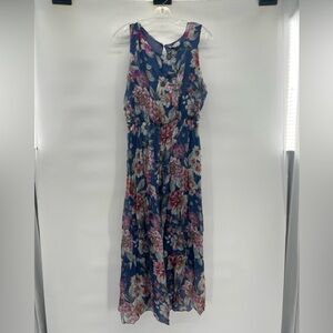 Lara G blue floral denim sleeveless silk blend dress size XL